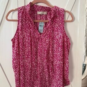 LOFT Women's Fuchsia and White Sleeveless Blouse -NWT